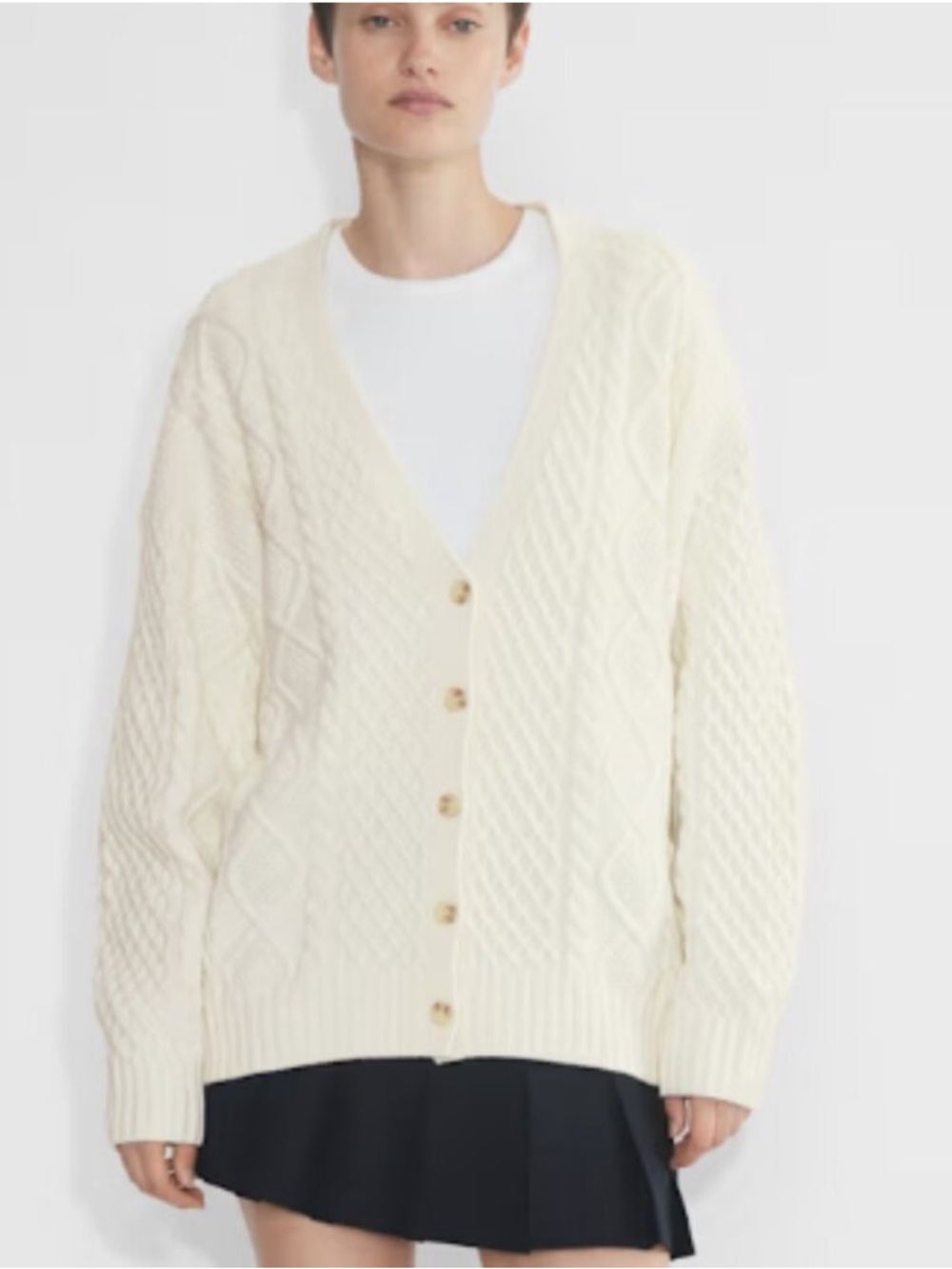 Sunday Best Cream Cable Knit V-Neck Button Cardigan